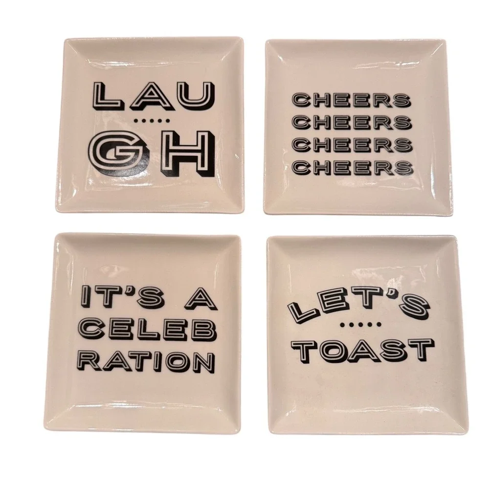 Modern‎ Expressions Porcelain Appetizer Plates Set of 4 Cheers Celebration 5.5in
